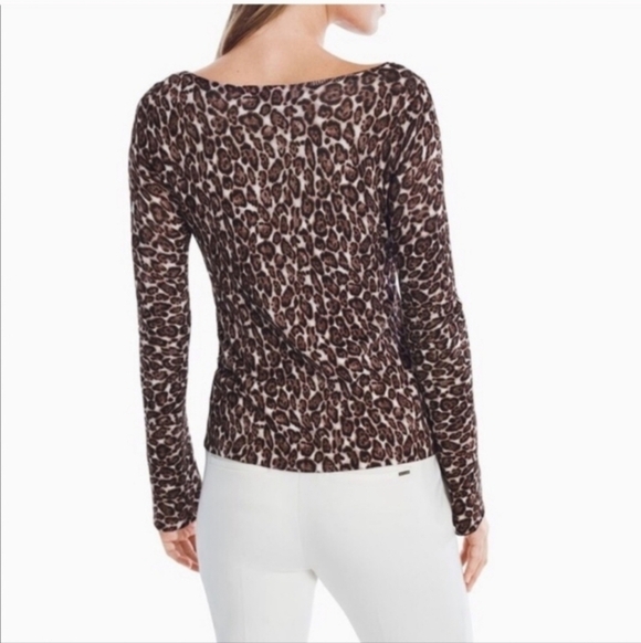 WHBM Leopard Print Long Bell Sleeve Round Neck Pullover Top - Picture 2 of 11